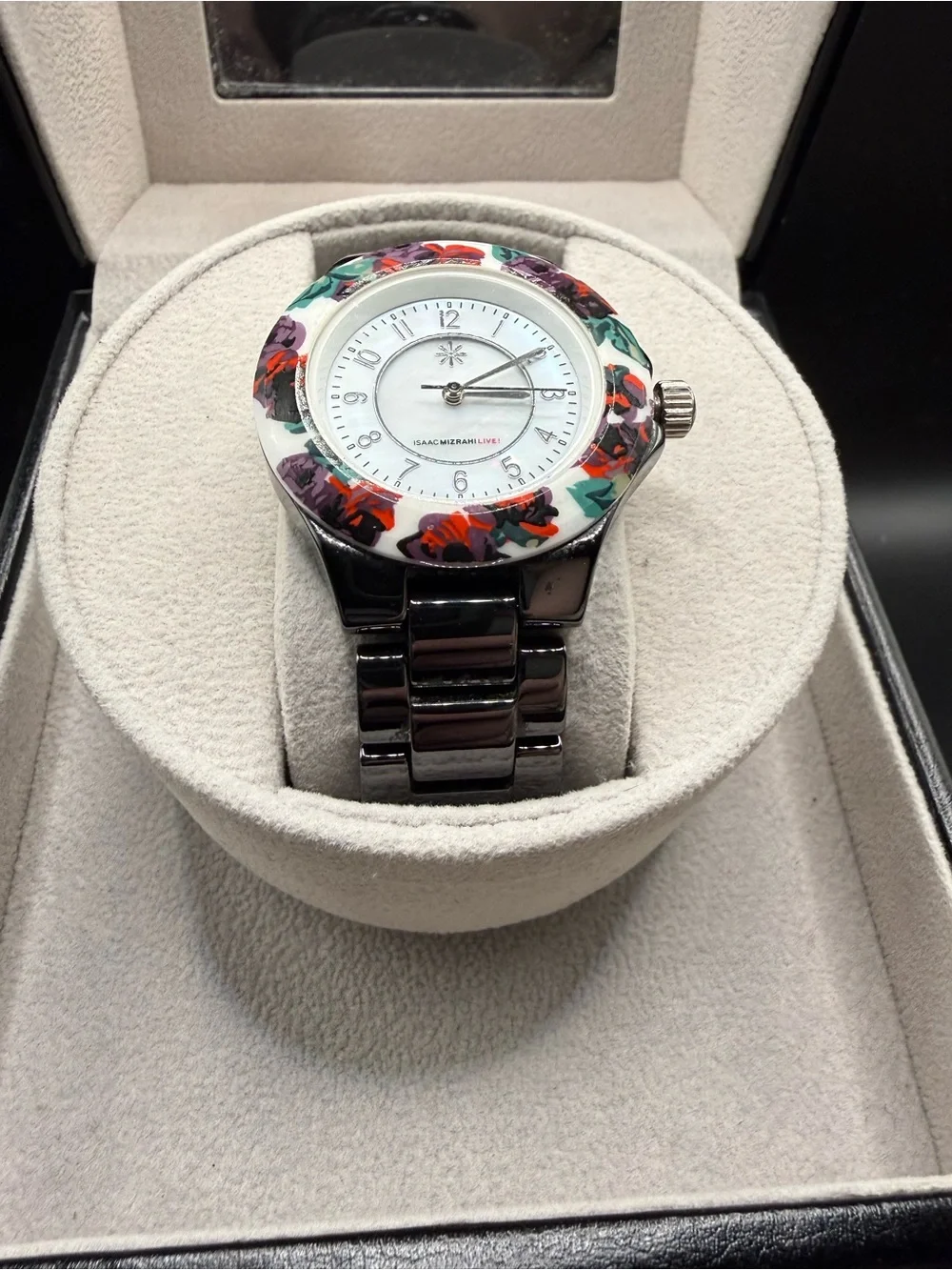 Isaac Mizrahi Live! Black Floral Bracelet Watch - Rare Find!